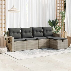 3325468 vidaXL Градински комплект с възглавници, 5 части, светлосив полиратан
