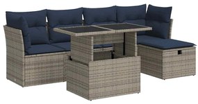 3326142 vidaXL Градински диван с възглавници, 6 части, сив полиратан, акация