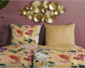 Жълт чаршаф от органичен памук за единично легло Flowery, 140 x 200 cm Organic - Descanso
