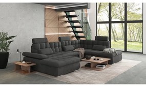 Антрацитен разтегателен ъглов диван с място за съхранение (десен ъгъл/U форма) Merkur – Ropez