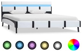 280300 vidaXL Рамка за легло с LED, бяла, изкуствена кожа, 160x200 cм