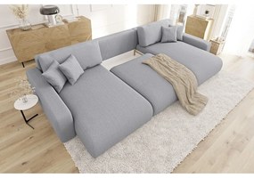 Светлосив ъглов диван с място за съхранение от рипсено кадифе Sara – Ropez