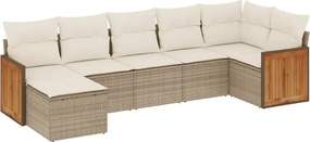3227871 vidaXL Градински диван с възглавници, 7 части, бежов полиратан