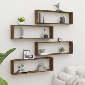 815907 vidaXL Стенни рафтове куб 4 бр опушен дъб 100x15x30 см инженерно дърво
