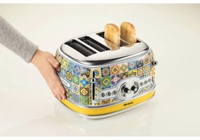 Тостер за хляб Ariete Positano 0156/0P, 1600W, 4 филии, 3 функции, 6 степени, Подвижна тава за трохи, Бял/жълт