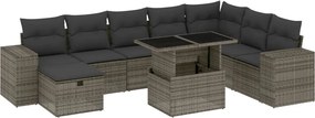 3275350 vidaXL Градински комплект диван с възглавници 9 части сив полиратан