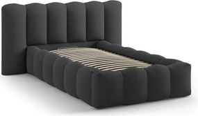 Антрацитно единично легло 90x200 cm тапицирано с място за съхранение с включена подматрачна рамка Lupine – Micadoni