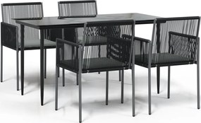 3187067 vidaXL Градински комплект 5 части с подложки черен полиратан и стомана