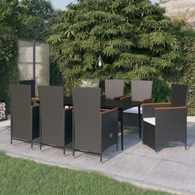 3099468 vidaXL Градински трапезен комплект възглавници 9 части черен