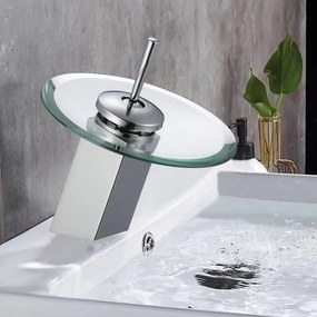 Стоящ смесител за умивалник Орекио ICF 1539273, Inter Ceramic, месинг + стъкло, хром + прозрачен, 18см