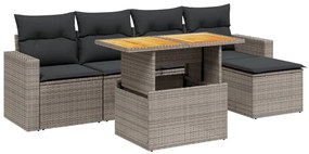 3271291 vidaXL Градински диван с възглавници, 6 части, полиратан, сив