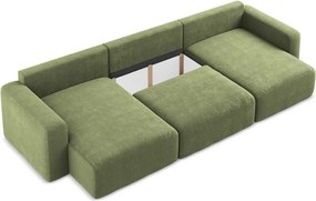 Зелен шенилов сгъваем/с място за съхранение ъглов диван (U форма) Kona – Makamii