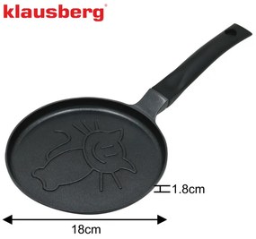 Тиган за палачинки Klausberg KB 7973, 18 см, Релефно дъно с котенце, Незалепващо покритие, Без PFOA, Индукция, Черен