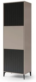 Висок шкаф РИМИНИ Ш-63 Бежово Taupe/Черен мат - МОДЕРЕН ШКАФ/ВИСОК ШКАФ С РАФТОВЕ И НАБРАЗДЕНИ ФРОНТОВЕ