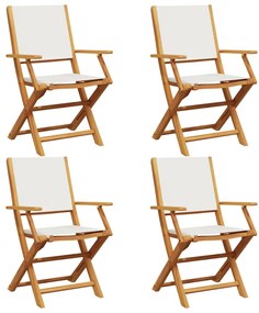 3214574 vidaXL Сгъваеми градински столове, 4 бр, кремави, плат и дърво масив