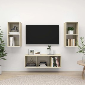 3079739 vidaXL Комплект ТВ шкафове от 3 части, дъб сонома, инженерно дърво