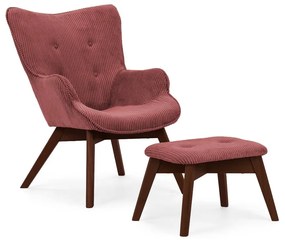 Червен фотьойл с табуретка от рипсено кадифе Niko – Ropez