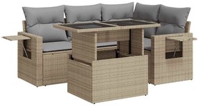 3326470 vidaXL Градински комплект диван с възглавници 5 части бежов полиратан