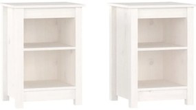 820959 vidaXL Нощни шкафчета, 2 бр, бели, 40x35x55 см, борово дърво масив