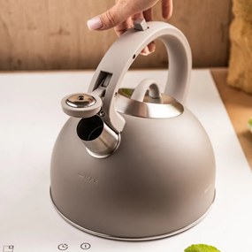 Свирещ чайник Klausberg KB 7912, 2.5 л, Дръжка с дървесен ефект, Индукция, Светлосив