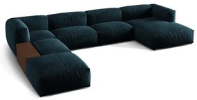 Тъмносин кадифен модулен ъглов диван (ляв ъгъл/U форма) Martina – Micadoni