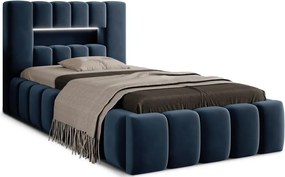 Тъмносиньо единично тапицирано легло с място за съхранение и включена подматрачна рамка 90x200 cm Lamica – ELTAP