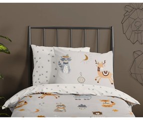 Сиво-бежово единично памучно детско спално бельо 140x200 cm Woody – Good Morning