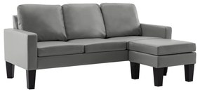 288769 vidaXL 3-местен диван с поставка за крака, сив, изкуствена кожа