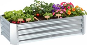 Правоъгълна повдигната метална градинска леха в сребрист цвят 240 × 120 × 30 cm