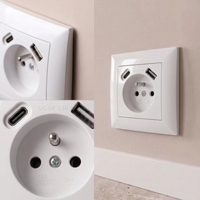 Единичен контакт със заземяване + USB-A USB-C OSTE JNH004-G White