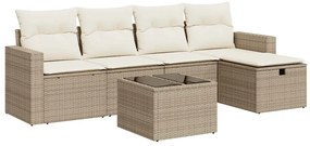 3325374 vidaXL Градински диван с възглавници, 6 части, бежов полиратан