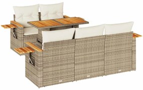 3327551 vidaXL Градински диван с възглавници, 6 части, бежов полиратан, акация