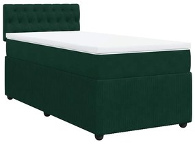 3287623 vidaXL Боксспринг легло с матрак, тъмнозелена, 90x190 см, кадифе