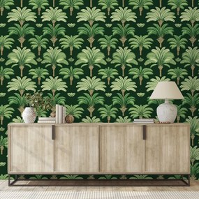 Тапет – Зелени палми на тъмен фон