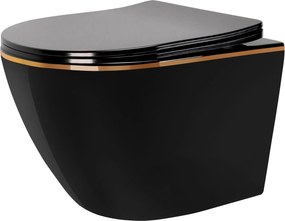 тоалетна чиния Rea CARLO Mini Rimless Duroplast Flat Black Gold Edge