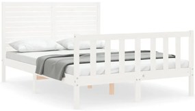 3193182 vidaXL Рамка за легло с табла бяла Double масивно дърво