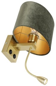 Стенна лампа месинг с овална кадифена абажура зелена 25см - Brescia Combi