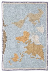 Синьо-бежово памучно детско килимче за игра подходящо за пране/ръчно изработено 70x100 cm Mini Worldmap – Lorena Canals