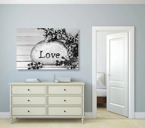 Картина на платно – С надпис на камък Love в черно-бял вариант
