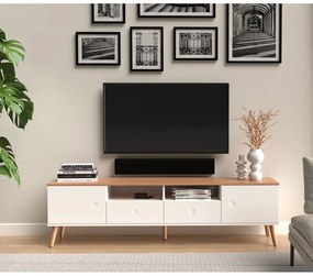 Бяла маса за телевизор с дъбови крака, широчина 192 cm Dot - Tenzo