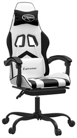 349613 vidaXL Въртящ гейминг стол с опора за крака бяло-черен изкуствена кожа