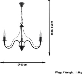 Черно метално висящо осветително тяло ø 60 cm Fiorano – Sollux