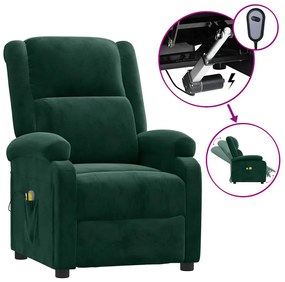 3098406 vidaXL Електрически масажен стол, тъмнозелена, кадифе