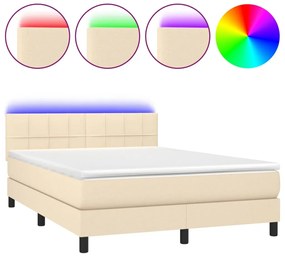 3133162 vidaXL Боксспринг легло с матрак и LED, кремаво, 140x200 см, плат