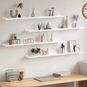 326656 vidaXL Стенни рафтове, 4 бр, бял гланц, 100x9x3 см