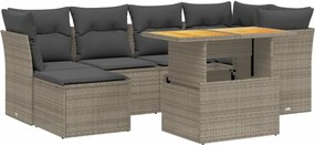 3275482 vidaXL Градински диван с възглавници, 7 части, полиратан, сив