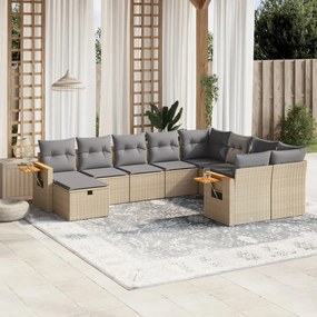 3259560 vidaXL Градински диван с възглавници, 10 части, бежов полиратан