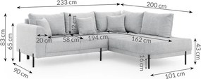 Светлосив шенилов ъглов диван (десен ъгъл/L форма) Mauris – Ropez