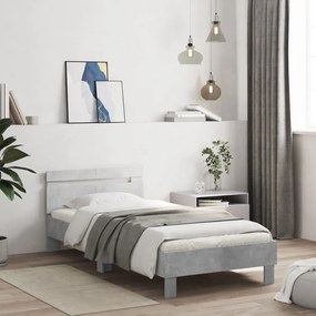 838529 vidaXL Рамка за легло с табла, бетонно сива, 100x200см инженерно дърво