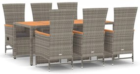 3157559 vidaXL Градински трапезен комплект 7 части с възглавници сив полиратан